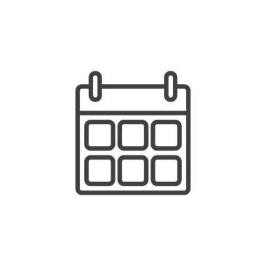 Takvim çizelgesi simgesi. Mobil konsept ve web tasarımı için doğrusal biçim işareti. Takvim sayfası ana hatlı vektör simgesi. Sembol, logo çizimi. Vektör grafikleri