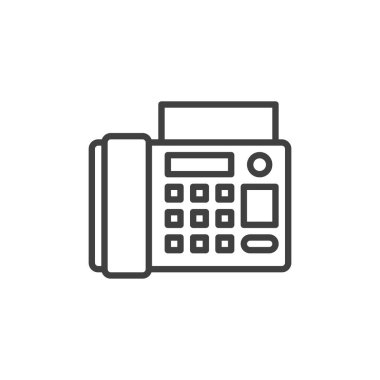 Faks makinesi çizgisi simgesi. Mobil konsept ve web tasarımı için doğrusal biçim işareti. Ofis telefonu vektör ikonu. Sembol, logo çizimi. Vektör grafikleri