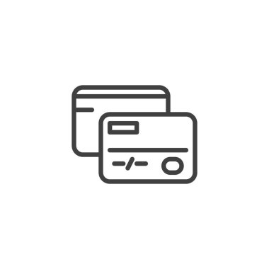 Kredi kartı çizgisi simgesi. Mobil konsept ve web tasarımı için doğrusal biçim işareti. Banka kartı ana hatlı vektör simgesi. Sembol, logo çizimi. Vektör grafikleri