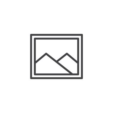 Resim, resim çizgisi simgesi. Mobil konsept ve web tasarımı için doğrusal biçim işareti. Fotoğraf galerisi ana hatlı vektör simgesi. Sembol, logo çizimi. Vektör grafikleri