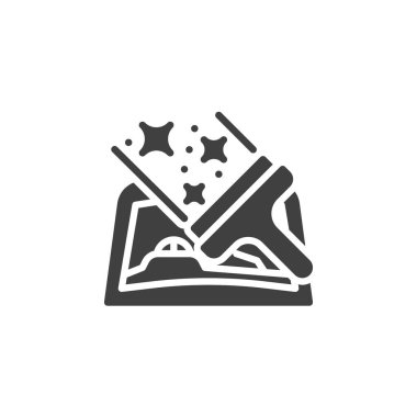 Arabanın ön cam temizleme ikonu. Mobil konsept ve web tasarımı için düz tabela. Araba camı yıkama sembolü. Sembol, logo çizimi. Vektör grafikleri