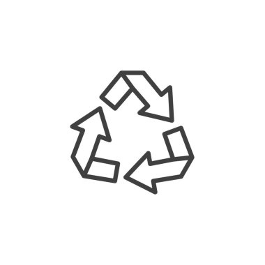 Oklar için geri dönüşüm simgesi. Mobil konsept ve web tasarımı için doğrusal biçim işareti. Geri dönüşüm, üçgen oklar vektör ikonu. Sembol, logo çizimi. Vektör grafikleri