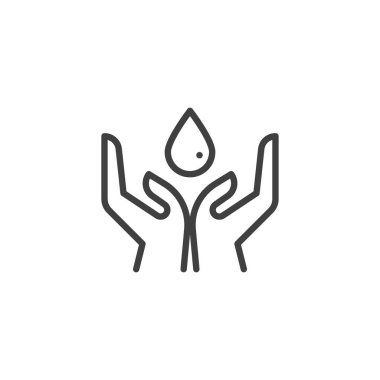 Su hattı simgesini kaydet. Mobil konsept ve web tasarımı için doğrusal biçim işareti. Eller ve su, vektör simgesini bırakır. Sembol, logo çizimi. Vektör grafikleri