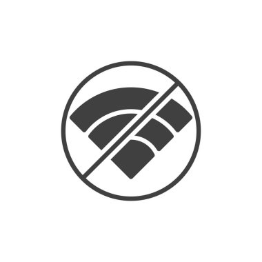 Ağ sinyal vektörü simgesi yok. Mobil konsept ve web tasarımı için düz tabela. Kablosuz bağlantı simgesi yok. Sembol, logo çizimi. Vektör grafikleri