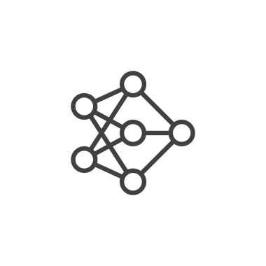 Sinirsel ağ yapı çizgisi simgesi. Mobil konsept ve web tasarımı için doğrusal biçim işareti. Nöron ağı ana hat vektör simgesi. Sembol, logo çizimi. Vektör grafikleri