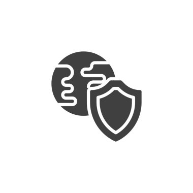 Doğal kaynaklar koruma vektör simgesi. Mobil konsept ve web tasarımı için düz tabela. Kalkan ve Dünya Gezegeni sembolü. Sembol, logo çizimi. Vektör grafikleri