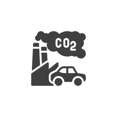 CO2 hava kirliliği vektör simgesi. Mobil konsept ve web tasarımı için düz tabela. Karbondioksit kirliliği simgesi. Sembol, logo çizimi. Vektör grafikleri