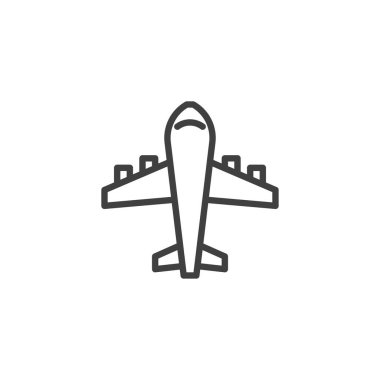 Uçak çizgisi simgesi. Mobil konsept ve web tasarımı için doğrusal biçim işareti. Havayolu uçak ana hatları vektör simgesi. Sembol, logo çizimi. Vektör grafikleri