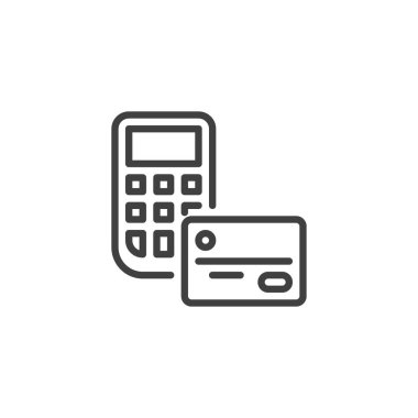 Kart ödeme hattı simgesi. Mobil konsept ve web tasarımı için doğrusal biçim işareti. Kredi kartı ve POS terminal ana hatları vektör simgesi. Sembol, logo çizimi. Vektör grafikleri