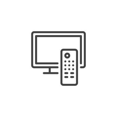 TV uzaktan kumanda hattı simgesi. Mobil konsept ve web tasarımı için doğrusal biçim işareti. Televizyon ana hat vektör simgesini ayarladı. Sembol, logo çizimi. Vektör grafikleri