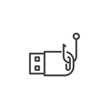 USB saldırı hattı simgesi. Mobil konsept ve web tasarımı için doğrusal biçim işareti. Kalem sürücü flaşı ve ana hat vektör simgesi. Sembol, logo çizimi. Vektör grafikleri