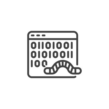 Solucan saldırı hattı ikonu. Mobil konsept ve web tasarımı için doğrusal biçim işareti. Bilgisayar solucanı vektör simgesini çizer. Sembol, logo çizimi. Vektör grafikleri