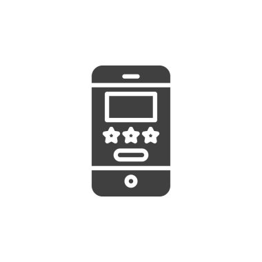 Çevrimiçi otel rezervasyon vektör simgesi. Mobil konsept ve web tasarımı için düz tabela. Derecelendirme yıldızları simgesi olan cep telefonu. Sembol, logo çizimi. Vektör grafikleri