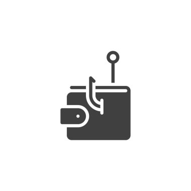 E-Wallet fraud vector icon. filled flat sign for mobile concept and web design. Money wallet with hook glyph icon. Symbol, logo illustration. Vector graphics