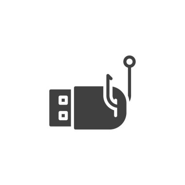 USB attack vector icon. filled flat sign for mobile concept and web design. Pendrive flash and hook glyph icon. Symbol, logo illustration. Vector graphics