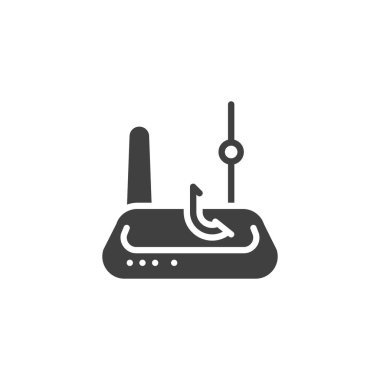 Wifi phishing attack vector icon. filled flat sign for mobile concept and web design. Wifi modem with hook glyph icon. Symbol, logo illustration. Vector graphics