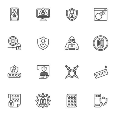 Cyber security line icons set, outline vector symbol collection, linear style pictogram pack. Signs, logo illustration. Set includes icons as computer hacker, password phishing, network protection
