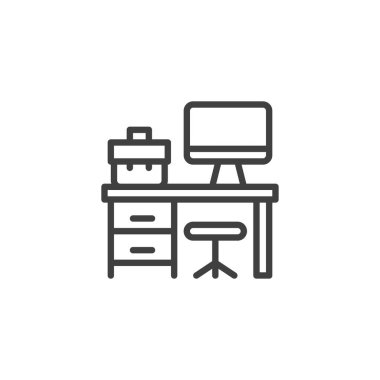 Office workspace line icon. linear style sign for mobile concept and web design. Workspace with desktop computer outline vector icon. Symbol, logo illustration. Vector graphics
