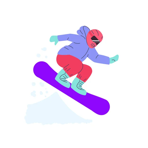 Snowboard Rider Sliding Vector Illustration Winter Sports Activity Concept Flat — Wektor stockowy
