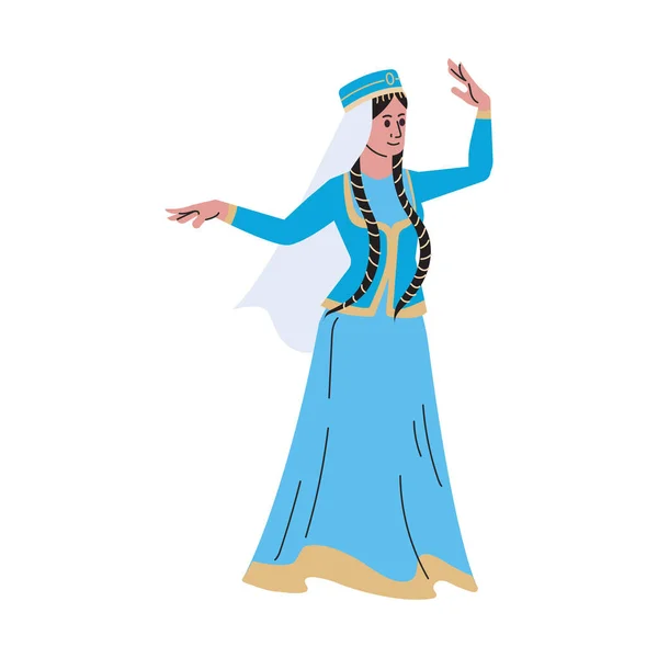 Azerbaijani Woman Traditional Dress Vector Illustration Novruz Holiday Celebration Flat — Stok Vektör
