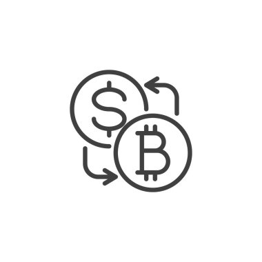 Currency exchange line icon. Dollar and bitcoin linear style sign for mobile concept and web design. Cryptocurrency change outline vector icon. Symbol, logo illustration. Vector graphics