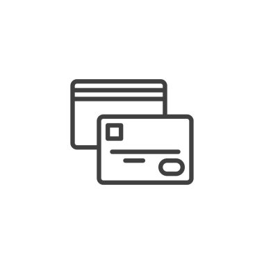 Kredi kartı çizgisi simgesi. Mobil konsept ve web tasarımı için doğrusal biçim işareti. Banka kartı ana hatlı vektör simgesi. Sembol, logo çizimi. Vektör grafikleri