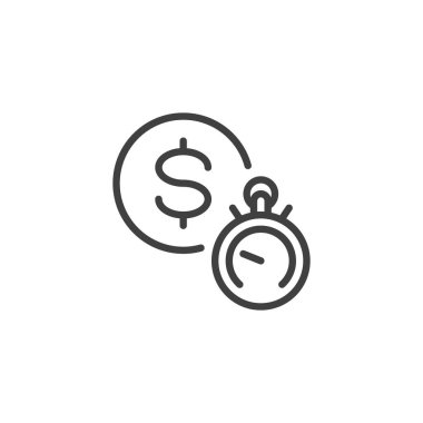 Time is money line icon. linear style sign for mobile concept and web design. Stopwatch with dollar coin outline vector icon. Symbol, logo illustration. Vector graphics