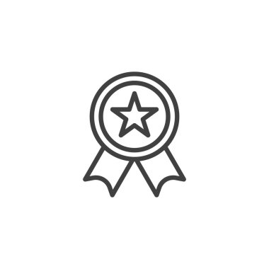 Quality guarantee line icon. Star badge linear style sign for mobile concept and web design. Medal award outline vector icon. Achievement symbol, logo illustration. Vector graphics