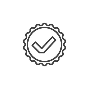 Quality confirmed line icon. linear style sign for mobile concept and web design. Badge with check mark outline vector icon. Symbol, logo illustration. Vector graphics