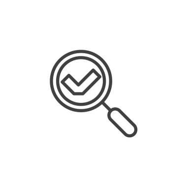 Verified confirmed line icon. linear style sign for mobile concept and web design. Magnifier with check mark outline vector icon. Symbol, logo illustration. Vector graphics