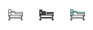 Medical stretcher different style icon set. Line, glyph and filled outline colorful version, outline and filled vector sign. Symbol, logo illustration. Vector graphics