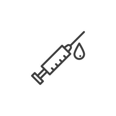 Injection syringe line icon. linear style sign for mobile concept and web design. Syringe with droplet outline vector icon. Medical vaccine symbol, logo illustration. Vector graphics