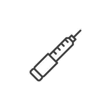 İnsülin kalem çizgisi simgesi. Mobil konsept ve web tasarımı için doğrusal biçim işareti. İnsülin enjeksiyonu ana hatlı vektör simgesi. Sembol, logo çizimi. Vektör grafikleri