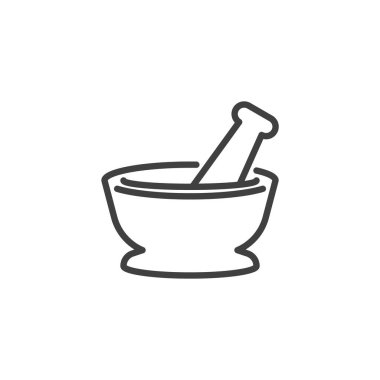 Mortar and pestle line icon. linear style sign for mobile concept and web design. Medicine grinding bowl outline vector icon. Symbol, logo illustration. Vector graphics