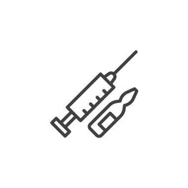 Syringe and ampoule line icon. linear style sign for mobile concept and web design. Medical injection outline vector icon. Symbol, logo illustration. Vector graphics