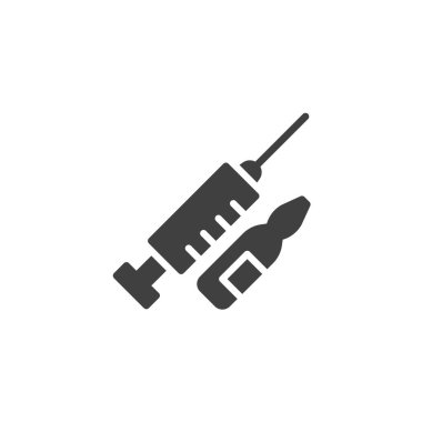 Syringe and ampoule vector icon. filled flat sign for mobile concept and web design. Medical injection glyph icon. Symbol, logo illustration. Vector graphics