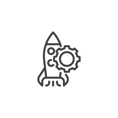 Creative innovation line icon. linear style sign for mobile concept and web design. Rocket and gear outline vector icon. Symbol, logo illustration. Vector graphics