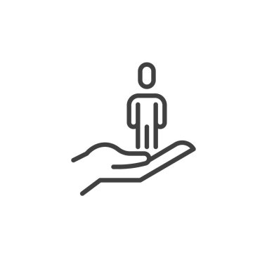 Social responsibility line icon. linear style sign for mobile concept and web design. Hand holding man outline vector icon. Symbol, logo illustration. Vector graphics