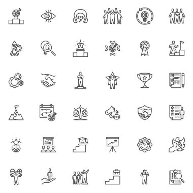 Motivation process line icons set. linear style symbols collection, outline signs pack. Achievement motivation vector graphics. Set includes icons as collaboration, decision making, responsibility