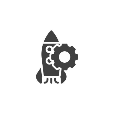 Creative innovation vector icon. filled flat sign for mobile concept and web design. Rocket and gear glyph icon. Symbol, logo illustration. Vector graphics