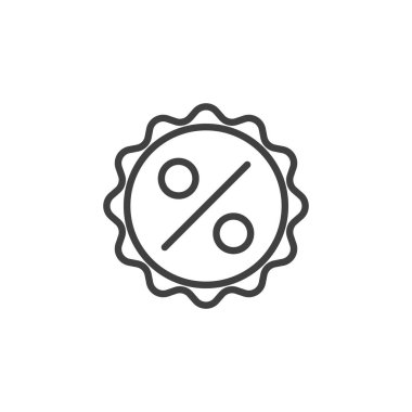 Yüzde etiketi simgesi. Mobil konsept ve web tasarımı için doğrusal biçim işareti. İndirimli etiket taslak vektör simgesi. Sembol, logo çizimi. Vektör grafikleri