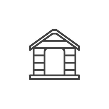 Köpek evi çizgisi simgesi. Mobil konsept ve web tasarımı için doğrusal biçim işareti. Köpek kulübesi taslak vektör ikonu. Sembol, logo çizimi. Vektör grafikleri