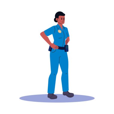 Female police officer in uniform vector illustration. People profession concept. Flat style design. Colorful graphics