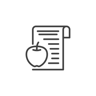 Diet plan line icon. Paper list and apple linear style sign for mobile concept and web design. Weight loss diet outline vector icon. Symbol, logo illustration. Vector graphics