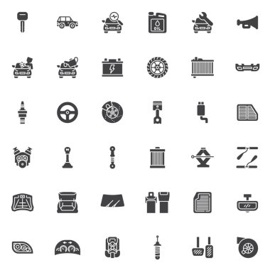 Car service vector icons set, modern solid symbol collection, filled style pictogram pack. Signs, logo illustration. Set includes icons as engine oil change, suspension, windshield, auto dashboard