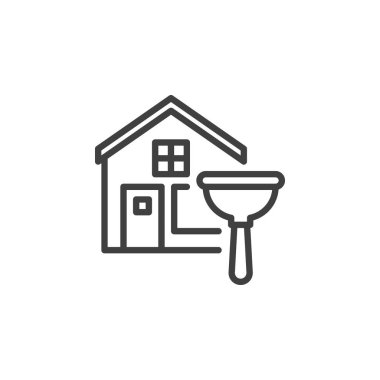 Plumbing service line icon. linear style sign for mobile concept and web design. Home and plunger outline vector icon. Symbol, logo illustration. Vector graphics