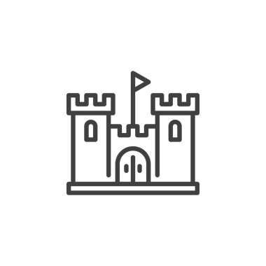 Toy castle line icon. linear style sign for mobile concept and web design. Castle with towers outline vector icon. Symbol, logo illustration. Vector graphics