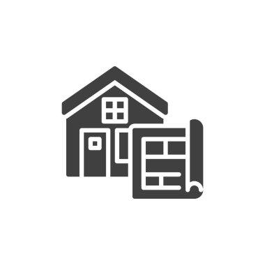 Architect service vector icon. filled flat sign for mobile concept and web design. Home and blueprint glyph icon. Symbol, logo illustration. Vector graphics