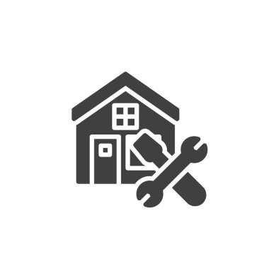 Home repair service vector icon. filled flat sign for mobile concept and web design. Home and crossed wrench with screwdriver glyph icon. Symbol, logo illustration. Vector graphics