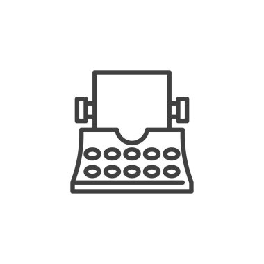 Vintage typewriter line icon. linear style sign for mobile concept and web design. Typewriter with paper sheet outline vector icon. Symbol, logo illustration. Vector graphics